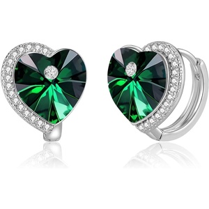 image:imageAustrian Crystal Heart Halo Drop Leverback Earrings for Women 14K White Gold Plated Hypoallergenic Huggie Earring Jewelry GiftEmerald