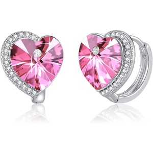 image:imageAustrian Crystal Heart Halo Drop Leverback Earrings for Women 14K White Gold Plated Hypoallergenic Huggie Earring Jewelry GiftRose Pink