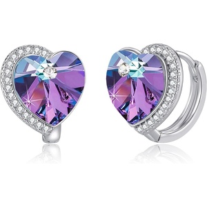 image:imageAustrian Crystal Heart Halo Drop Leverback Earrings for Women 14K White Gold Plated Hypoallergenic Huggie Earring Jewelry GiftVitrail Light