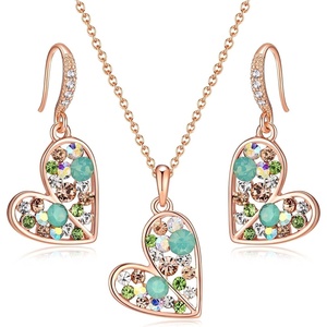 image:imageAustrian Crystal Heart Pendant Necklace Earrings Jewelry Sets for Women  Colorful Crystal14K rose gold plated brassCute heartshaped designgift box162 adjustable chainwomens jewelry setGreen OpalAurora Borealis Crystal