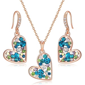 image:imageAustrian Crystal Heart Pendant Necklace Earrings Jewelry Sets for Women  Colorful Crystal14K rose gold plated brassCute heartshaped designgift box162 adjustable chainwomens jewelry setBlue Green CrystalsRose Goldtone
