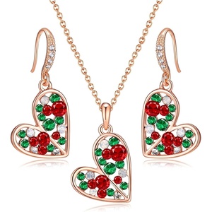 image:imageAustrian Crystal Heart Pendant Necklace Earrings Jewelry Sets for Women  Colorful Crystal14K rose gold plated brassCute heartshaped designgift box162 adjustable chainwomens jewelry setChristmas Glow