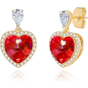 image:imageAustrian Crystal Heart Stud Dangle Earrings for Women  14K gold plated brassbutterfly claspShiny heart crystalhalo earringsgift boxRed