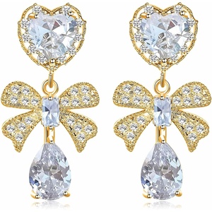 image:imageAustrian Crystal Heart Teardrop Bowknot Drop Dangle Stud Earrings for Women 14K White Gold Plated Hypoallergenic Jewelry Gifts for WomenWhite Clear GoldTone