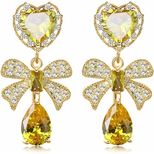 image:imageAustrian Crystal Heart Teardrop Bowknot Drop Dangle Stud Earrings for Women 14K White Gold Plated Hypoallergenic Jewelry Gifts for WomenYellow
