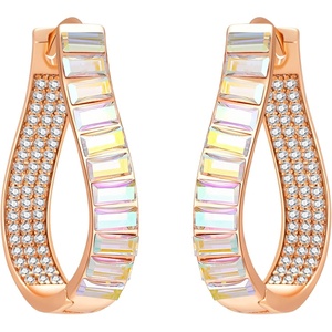 image:imageAustrian Crystal Hoop Earrings for Women Pave Oval Hoop Earrings for Women 14K Gold Plated Hypoallergenic Jewelry GiftAurora Borealis