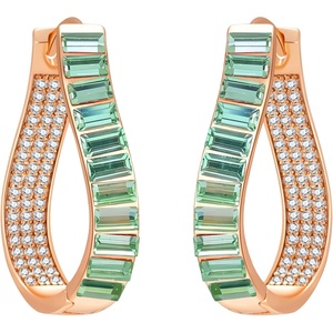 image:imageAustrian Crystal Hoop Earrings for Women Pave Oval Hoop Earrings for Women 14K Gold Plated Hypoallergenic Jewelry GiftFern Green