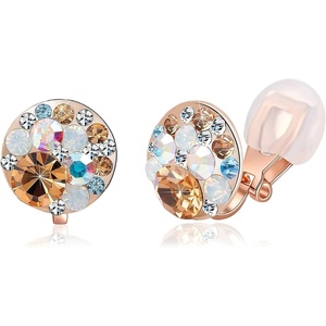 image:imageAustrian Crystal Multicolored Cilp On Earrings for Women  14K gold plated brasscolorful crystalnonpiercedsoft silicone padsgift boxGolden Main CrystalRose Goldtone