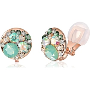 image:imageAustrian Crystal Multicolored Cilp On Earrings for Women  14K gold plated brasscolorful crystalnonpiercedsoft silicone padsgift boxGreen OpalAurora Borealis Crystal