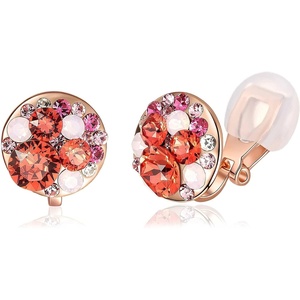 image:imageAustrian Crystal Multicolored Cilp On Earrings for Women  14K gold plated brasscolorful crystalnonpiercedsoft silicone padsgift boxPink Red CrystalsRose Goldtone