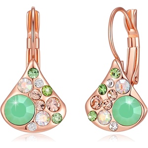 image:imageAustrian Crystal Multicolored Pear Dangle Drop Earrings for Women  14K gold plated brasscolorful crystalleverback claspgift boxPearshaped designGreen OpalAurora Borealis Crystal