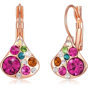 image:imageAustrian Crystal Multicolored Pear Dangle Drop Earrings for Women  14K gold plated brasscolorful crystalleverback claspgift boxPearshaped designRose Main CrystalRose Goldtone