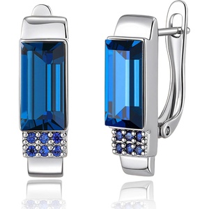 image:imageAustrian Crystal Rectangle Drop Leverback Earrings for Women  14K gold plated brassRectangle crystalsecure leverbackgift boxDark Blue