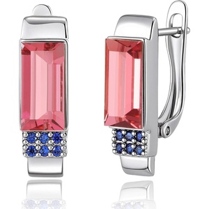 image:imageAustrian Crystal Rectangle Drop Leverback Earrings for Women  14K gold plated brassRectangle crystalsecure leverbackgift boxPink