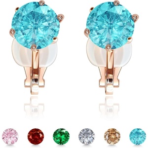 image:imageAustrian Crystal Round Cilp On Stud Earrings for Women  14K gold plated brassround crystalnonpierced cliponsoft silicone padsgift boxAquamarineGoldtone