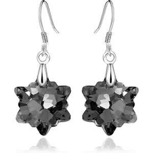image:imageAustrian Crystal Snowflake Drop Dangle Earrings for Women 925 Sterling Silver Hook Hypoallergenic Jewelry Christmas GiftBlack