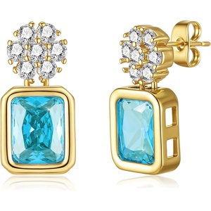 image:imageAustrian Crystal Square Dangle Drop Stud Earrings for Women  square austrian crystalbutterfly claspcute flower design14K gold plated brassgift boxAquamarine