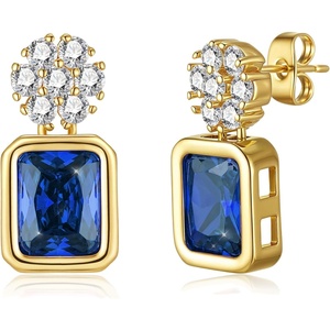image:imageAustrian Crystal Square Dangle Drop Stud Earrings for Women  square austrian crystalbutterfly claspcute flower design14K gold plated brassgift boxDark Blue