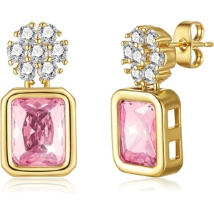 image:imageAustrian Crystal Square Dangle Drop Stud Earrings for Women  square austrian crystalbutterfly claspcute flower design14K gold plated brassgift boxPink