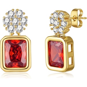 image:imageAustrian Crystal Square Dangle Drop Stud Earrings for Women  square austrian crystalbutterfly claspcute flower design14K gold plated brassgift boxRed