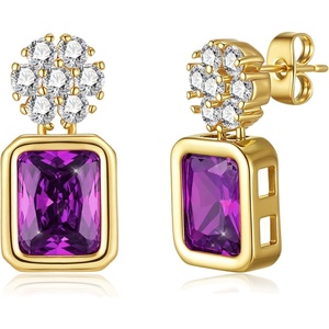 image:imageAustrian Crystal Square Dangle Drop Stud Earrings for Women  square austrian crystalbutterfly claspcute flower design14K gold plated brassgift boxTanzanite
