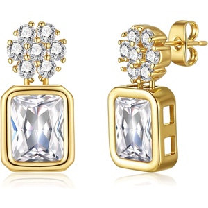 image:imageAustrian Crystal Square Dangle Drop Stud Earrings for Women  square austrian crystalbutterfly claspcute flower design14K gold plated brassgift boxWhite Clear