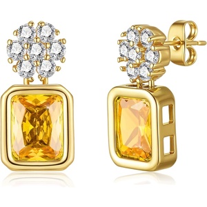 image:imageAustrian Crystal Square Dangle Drop Stud Earrings for Women  square austrian crystalbutterfly claspcute flower design14K gold plated brassgift boxYellow