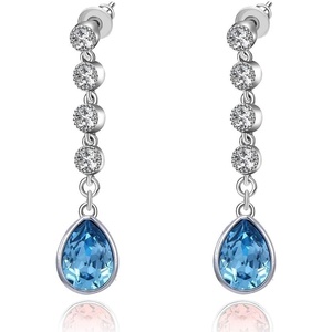 image:imageAustrian Crystal Teardrop Dangling Earrings for Women 14K Gold Plated Hypoallergenic Long Drop Tassel EarringAquamarine