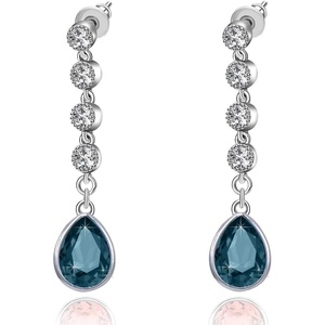 image:imageAustrian Crystal Teardrop Dangling Earrings for Women 14K Gold Plated Hypoallergenic Long Drop Tassel EarringDark Blue