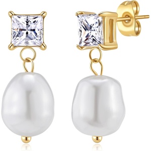 image:imageBaroque Pearl Drop Dangle Earrings for Women Cubic Crystal 14K Gold Plated Hypoallergenic Statement Jewelry GiftGold