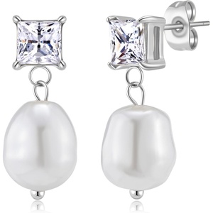 image:imageBaroque Pearl Drop Dangle Earrings for Women Cubic Crystal 14K Gold Plated Hypoallergenic Statement Jewelry GiftSilver
