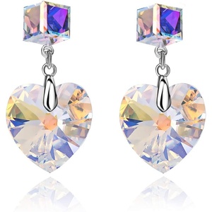 image:imageCube Austrian Crystal Heart Drop Dangle Earrings for Women Sterling Silver Stud Earrings HypoallergenicAurora Borealis