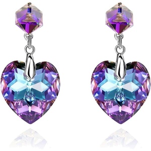 image:imageCube Austrian Crystal Heart Drop Dangle Earrings for Women Sterling Silver Stud Earrings HypoallergenicVitrail Light