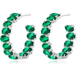 image:imageDazzling Multicolor Austrian Crystal 14K Gold Plated Hoop Earrings for Women Fashion Hypoallergenic Jewelry GiftGreen Crystal  Silvertone