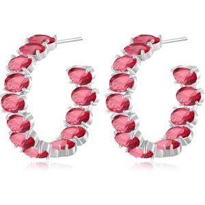 image:imageDazzling Multicolor Austrian Crystal 14K Gold Plated Hoop Earrings for Women Fashion Hypoallergenic Jewelry GiftPink Crystal  Silvertone