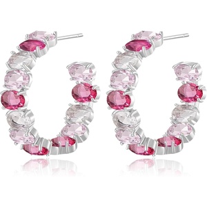 image:imageDazzling Multicolor Austrian Crystal 14K Gold Plated Hoop Earrings for Women Fashion Hypoallergenic Jewelry GiftPink Main CrystalSilvertone
