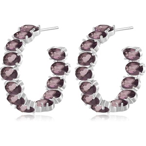 image:imageDazzling Multicolor Austrian Crystal 14K Gold Plated Hoop Earrings for Women Fashion Hypoallergenic Jewelry GiftPurple Crystal  Silvertone