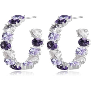 image:imageDazzling Multicolor Austrian Crystal 14K Gold Plated Hoop Earrings for Women Fashion Hypoallergenic Jewelry GiftPurple Main CrystalSilvertone