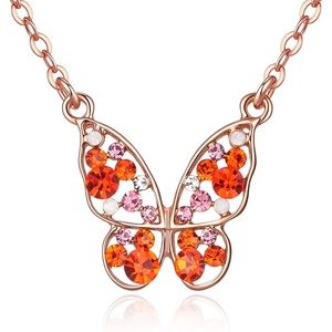 image:imageEVEVIC Austrian Crystal Colorful Butterfly Pendant Necklace for Women  162 adjustable chain14K gold plated brassmulticolored austrian crystallobster claspgift boxdelicate butterfly designRed Main CrystalRose Goldtone