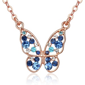 image:imageEVEVIC Austrian Crystal Colorful Butterfly Pendant Necklace for Women  162 adjustable chain14K gold plated brassmulticolored austrian crystallobster claspgift boxdelicate butterfly designBlue Green CrystalsRose Goldtone