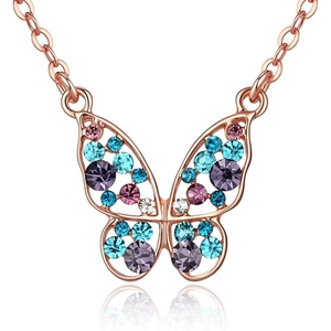 image:imageEVEVIC Austrian Crystal Colorful Butterfly Pendant Necklace for Women  162 adjustable chain14K gold plated brassmulticolored austrian crystallobster claspgift boxdelicate butterfly designPurple Main CrystalRose Goldtone