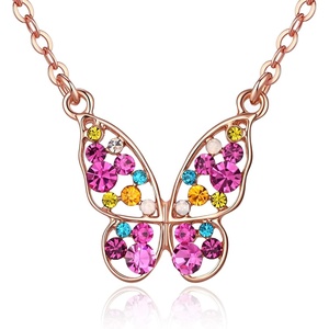 image:imageEVEVIC Austrian Crystal Colorful Butterfly Pendant Necklace for Women  162 adjustable chain14K gold plated brassmulticolored austrian crystallobster claspgift boxdelicate butterfly designRose Main CrystalRose Goldtone