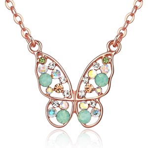 image:imageEVEVIC Austrian Crystal Colorful Butterfly Pendant Necklace for Women  162 adjustable chain14K gold plated brassmulticolored austrian crystallobster claspgift boxdelicate butterfly designGreen OpalAurora Borealis Crystal