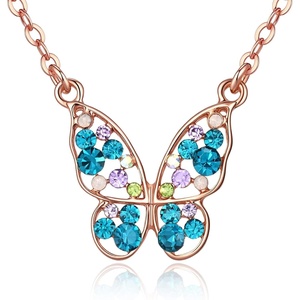 image:imageEVEVIC Austrian Crystal Colorful Butterfly Pendant Necklace for Women  162 adjustable chain14K gold plated brassmulticolored austrian crystallobster claspgift boxdelicate butterfly designBlue Main CrystalRose Goldtone