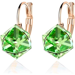 image:imageEVEVIC Austrian Crystal Cube Drop Leverback Earrings for Women  14K Rose GoldPlated HypoallergenicGeometric Cube EarringsCrystal Dangle StyleSecure Leverback ClosureGift for WomenGreen