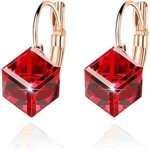 image:imageEVEVIC Austrian Crystal Cube Drop Leverback Earrings for Women  14K Rose GoldPlated HypoallergenicGeometric Cube EarringsCrystal Dangle StyleSecure Leverback ClosureGift for WomenRed
