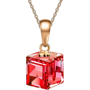 image:imageEVEVIC Austrian Crystal Cube Pendant Necklaces for Women 14K Gold Plated Hypoallergenic Dainty JewelryRed