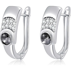 image:imageEVEVIC Austrian Crystal Earrings Leverback Drop Earrings for Women 14K White Gold Plated Pave Earrings Hypoallergenic Jewelry GiftJet Black