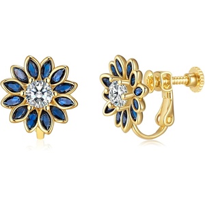 image:imageEVEVIC Austrian Crystal Flower Clip on Earrings for Women Trendy14K Gold Plated Hypoallergenic Non Pierced Sunflower Earrings Jewelry GiftBlue
