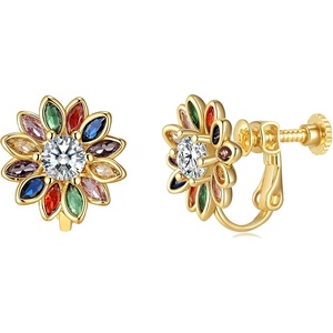 image:imageEVEVIC Austrian Crystal Flower Clip on Earrings for Women Trendy14K Gold Plated Hypoallergenic Non Pierced Sunflower Earrings Jewelry GiftColorful